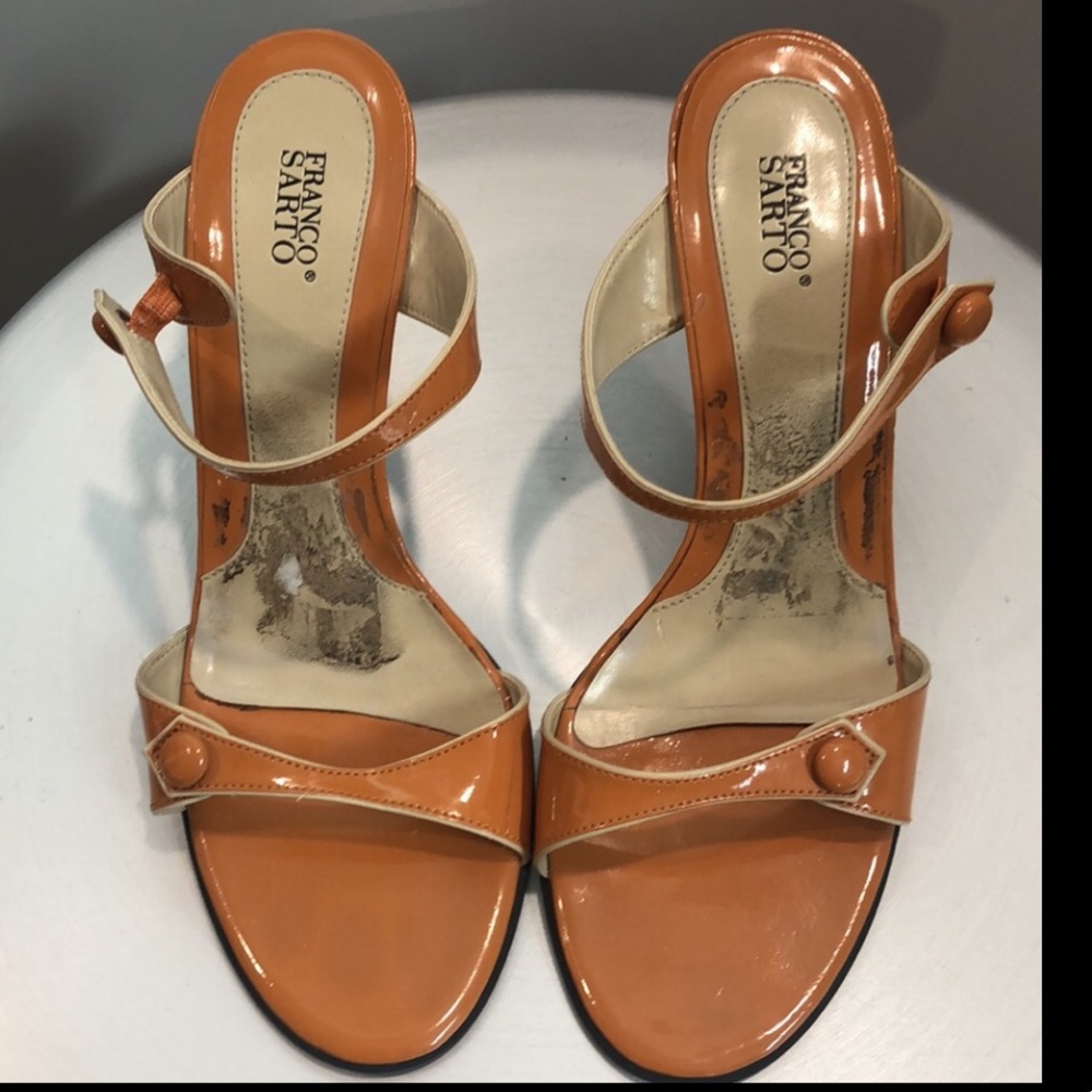 Franco Sarto Pumpkin Orange Patent Charm Sandals 8